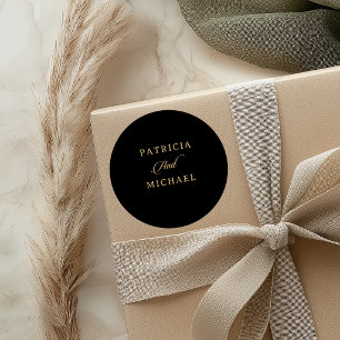 Klassische schwarze und goldene Minimal-Hochzeit  Runder Aufkleber