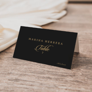 Klassische schwarze und goldene Namensplatzkarten Tischnummer