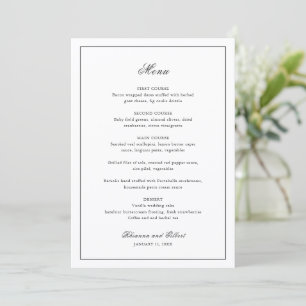 Klassische schwarze und weiße Hochzeit ohne zeitli Menükarte