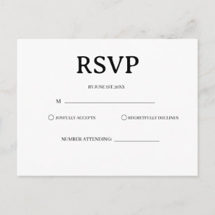 Klassische schwarze und weiße Hochzeits-RSVP-Karte Postkarte