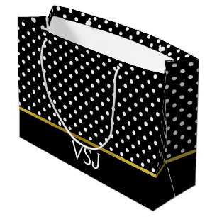 Klassische schwarze und weiße Punkte und Monogramm Große Geschenktüte