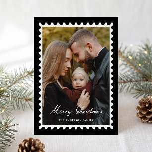 Klassische schwarze Weihnachtspostbriefmarke 5 Fot Feiertagskarte
