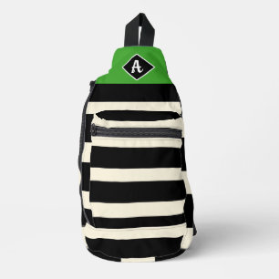 Klassische schwarze, weiße und grüne Streifen Crossbody Bag
