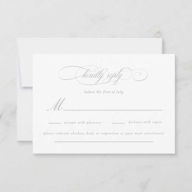 Klassische Script-Elegance-Hochzeit RSVP Karte (Vorderseite)
