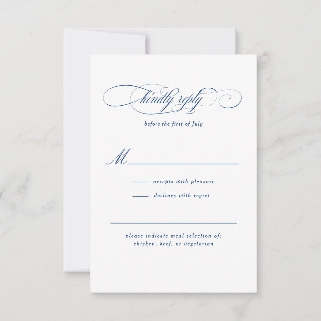 Klassische Script-Elegance-Hochzeit RSVP Karte (Vorderseite)