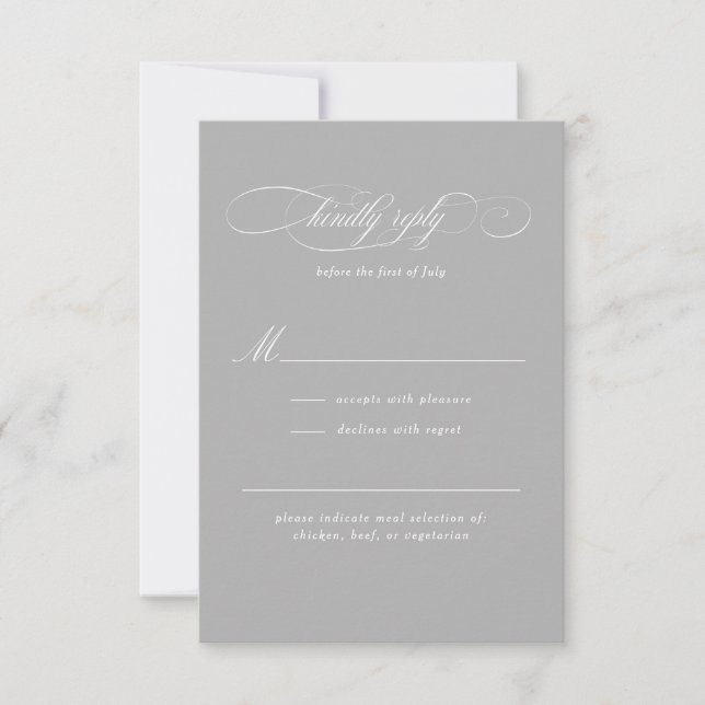 Klassische Script-Elegance-Hochzeit RSVP Karte (Vorderseite)