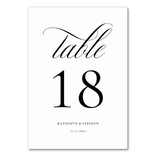Klassische Script-Elegant-Hochzeit-Tischnummer 18 Tischnummer (Vorderseite)