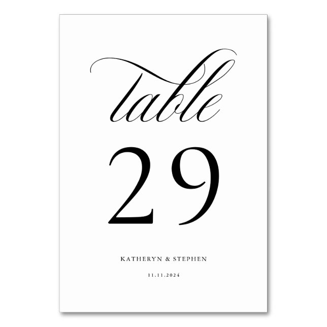 Klassische Script-Elegant-Hochzeit-Tischnummer 29 Tischnummer (Vorderseite)