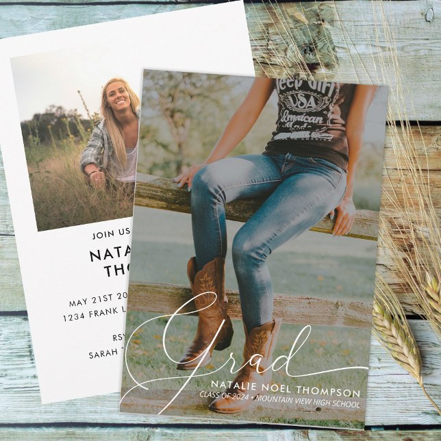 Klassische Script-Foto Moderne Graduierungspartei Einladung (Von Creator hochgeladen)