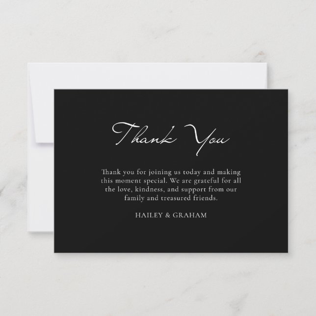 Klassische Script Minimal Calligrafy Black Wedding Dankeskarte (Vorderseite)