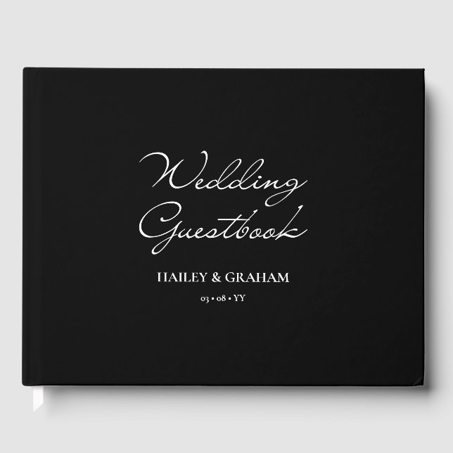 Klassische Script Minimal Calligrafy Black Wedding Gästebuch (Vorderseite)