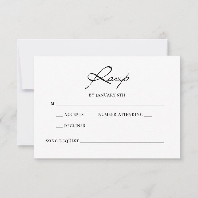 Klassische Script Minimal Calligraphy White Weddin RSVP Karte (Vorderseite)