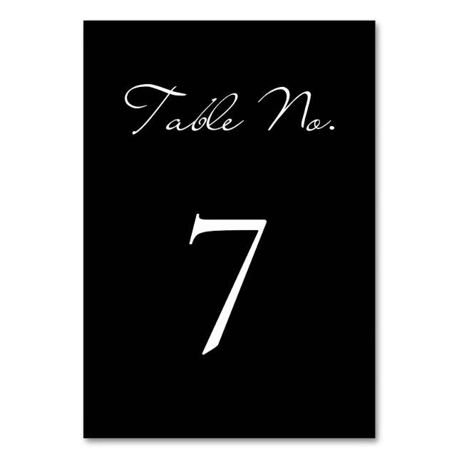 Klassische Script Minimalistisch Black Wedding Tischnummer (Vorderseite)