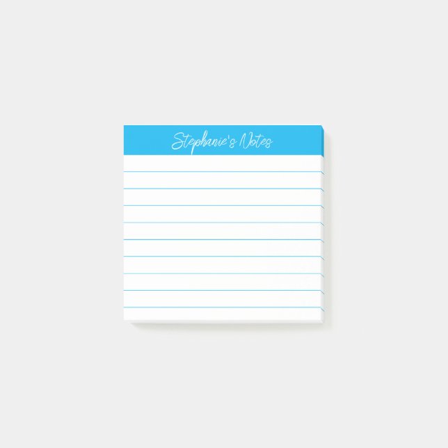 Klassische Script-Notizen Himmelblau liniert Post-it Klebezettel (Vorderseite)