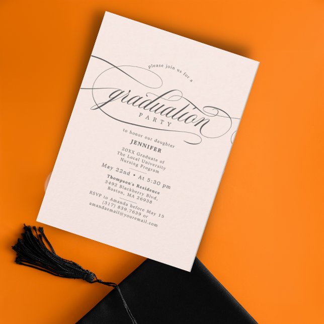 Klassische Script Soft Pink Gray Graduation Party Einladung (Von Creator hochgeladen)
