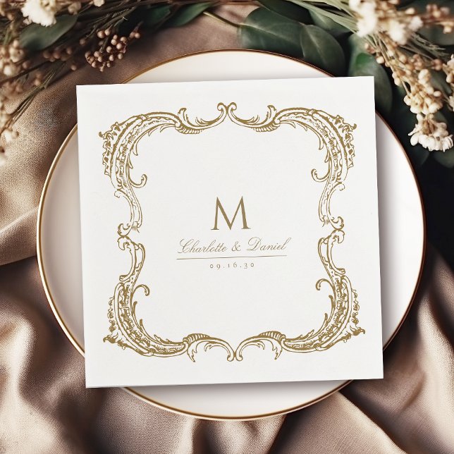 Klassische ScriptWedding mit Vintagem Rahmen Serviette (Gold Vintage Frame Classic Script Wedding Napkins)