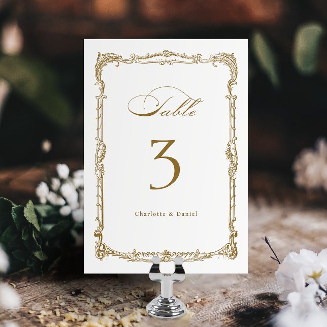 Klassische ScriptWedding mit Vintagem Rahmen Tischnummer (Gold Vintage Frame Classic Script Wedding Table Number)