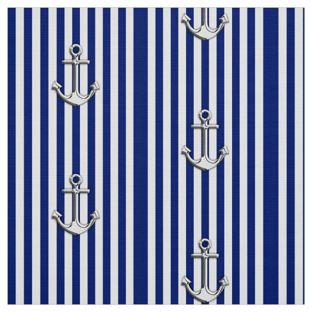 Klassische Seemarine-blaue Streifen und Anker Stoff (Muster)