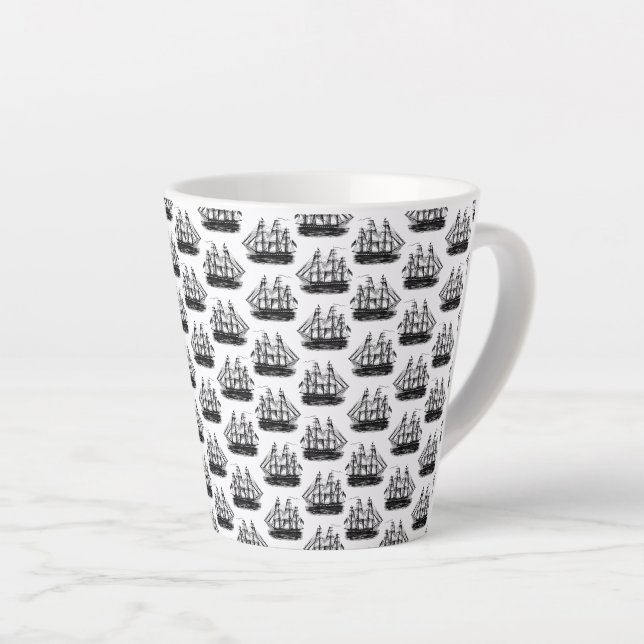 Klassische Segelschiffe CUSTOM HINTERGRUNDFARBE Milchtasse (Rechte Ecke)