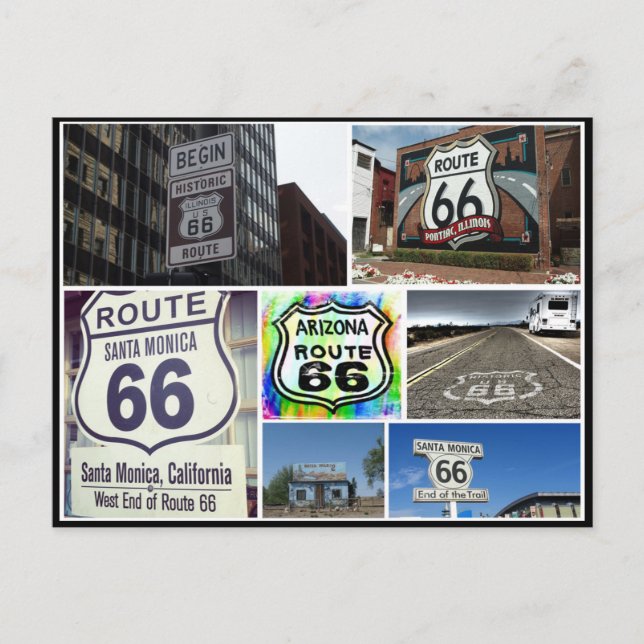 Klassische Sicht auf die Route 66 Collage Postkarte (Vorderseite)
