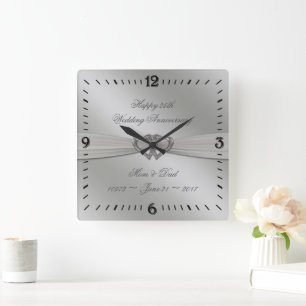 Klassische Silber 25. Hochzeitsszenario Quadratische Wanduhr