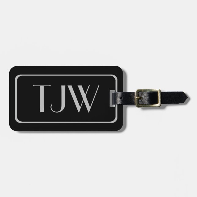 Klassische Silber-Initialen auf schwarzen Gepäckan Gepäckanhänger (Vorderseite horizontal)