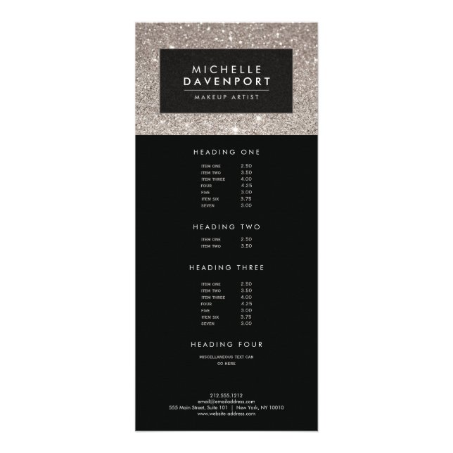 Klassische Silver Glitzer Makeup Artist Rack Card Werbekarte (Vorne)