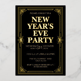 Klassische Silvesterparty-Einladung im goldenen Ra Folieneinladung