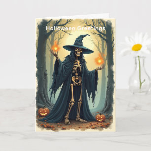 Klassische Skelett-Hexe Halloween-Grußkarte Vintag Karte