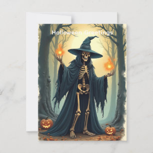 Klassische Skelett-Hexe Halloween-Grußkarte Vintag Postkarte