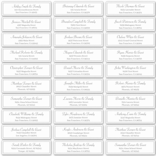 Klassische Skriptadresse für Wedding Guest Names Aufkleber (Vorderseite)