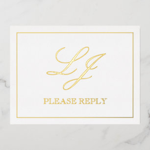 Klassische Skriptkalligrafie Monogram Wedding RSVP Folie Einladungspostkarte