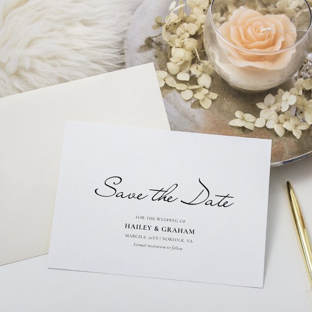 Klassische Skriptminimale White Wedding Save the D Einladung (Von Creator hochgeladen)