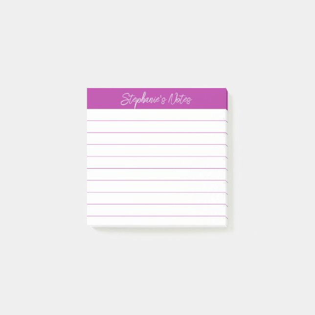 Klassische Skriptnotizen Dunkelrosa liniert Post-it Klebezettel (Vorderseite)
