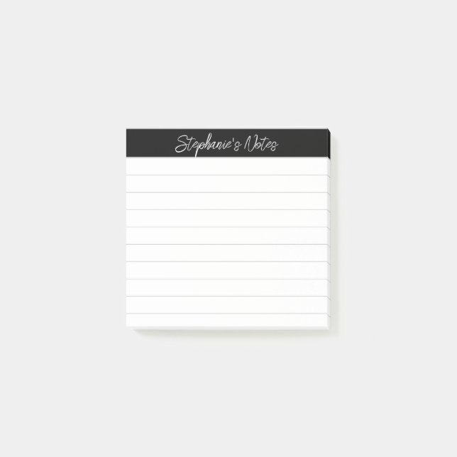 Klassische Skriptnotizen Schwarz Grau Lined Post-it Klebezettel (Vorderseite)