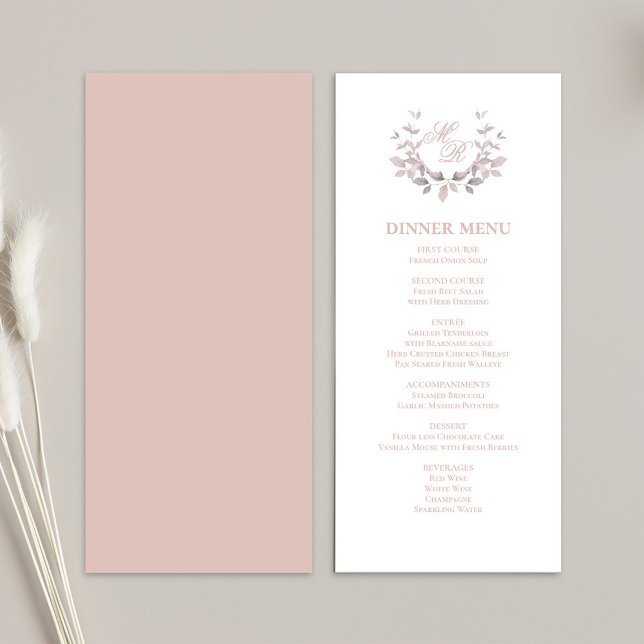Klassische Speisekarte für Hochzeitsessen mit rosa Menükarte (Wedding blush pink classic menu template. )