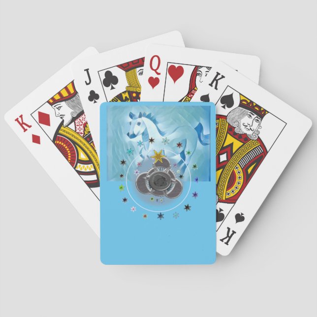 Klassische Spielkarten Blaues Pferd (Rückseite)