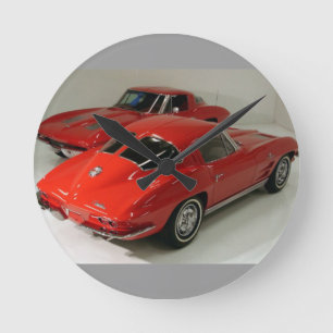 Klassische Split Window Red Corvette Runde Wanduhr