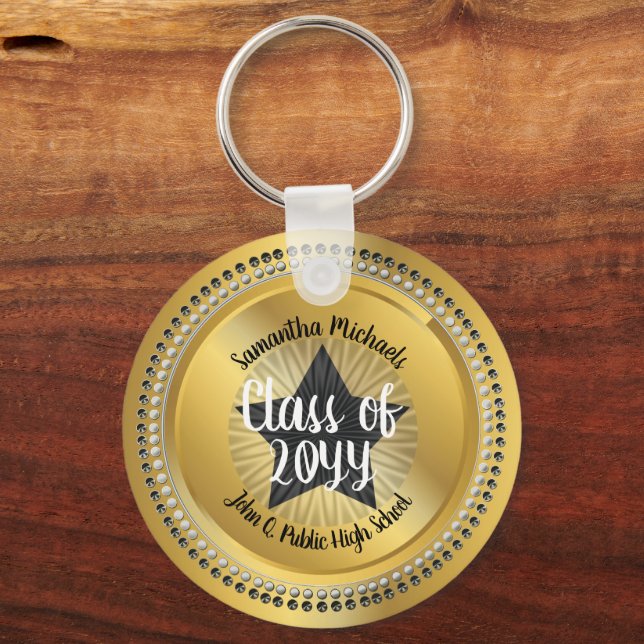 Klassische Star-Gold-Klasse 2023 Abschluss Schlüsselanhänger (Vorderseite)