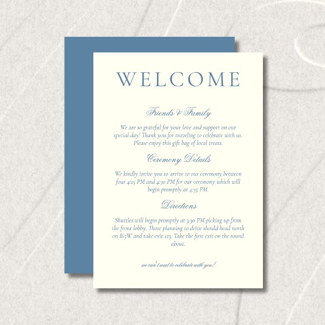 Klassische Staubblaue Minimalistische Hochzeitsbeg Programm (Classic Dusty Blue Minimalist Wedding Welcome Program)