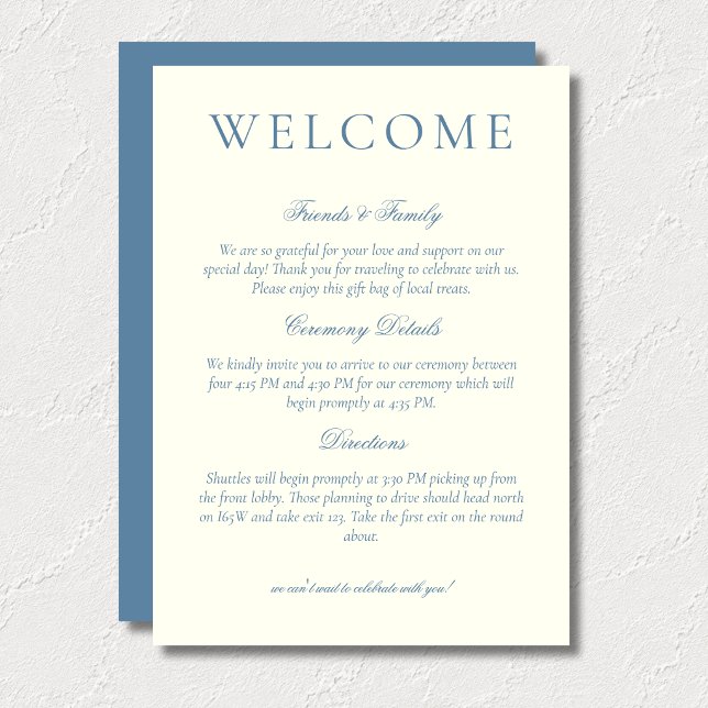 Klassische Staubblaue Minimalistische Hochzeitsbeg Programm (Classic Dusty Blue Minimalist Wedding Welcome Program)