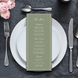 Klassische Staubgrüne Schrift Hochzeit Menükarte