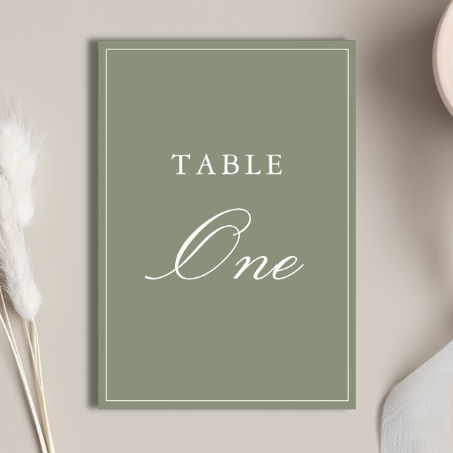 Klassische staubgrüne Skript-Hochzeit Tischnummer (Classic dusty green table numbers add elegant organization to your wedding reception.)