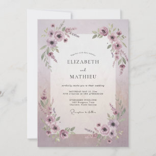 Klassische Staubige Mauve-Pfingstrose-Hochzeit Einladung