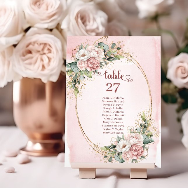 Klassische staubrosa Blumen Grüne Tischnummer (Classic Dusty Pink Flowers Greenery Table Number)