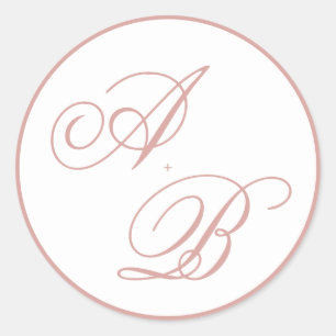 Klassische Staubrose-Rand-Monogramm-Schrift-Hochze Runder Aufkleber