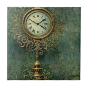Klassische Steampunk-Uhrwerk mit rustikaler Emeral Fliese