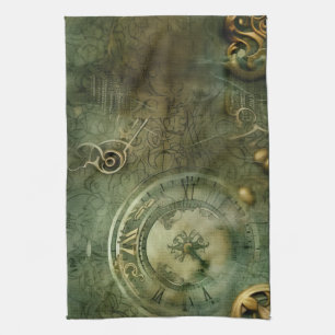 Klassische Steampunk-Uhrwerk-Smaragdgrün Geschirrtuch