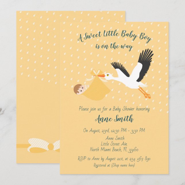 Klassische Stork Baby Shower Einladung (Vorne/Hinten)