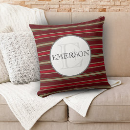 Klassische Streifen Burgundy Red Tan White Custom Kissen